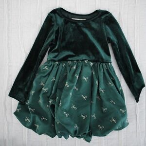 Toddler Girls Emerald Green Velvet & Bow Dress